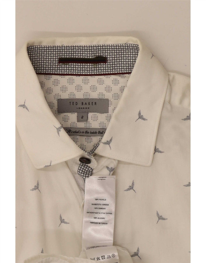 Camisa masculina Ted Baker com padrão abstrato tamanho 2 pequeno algodão branco