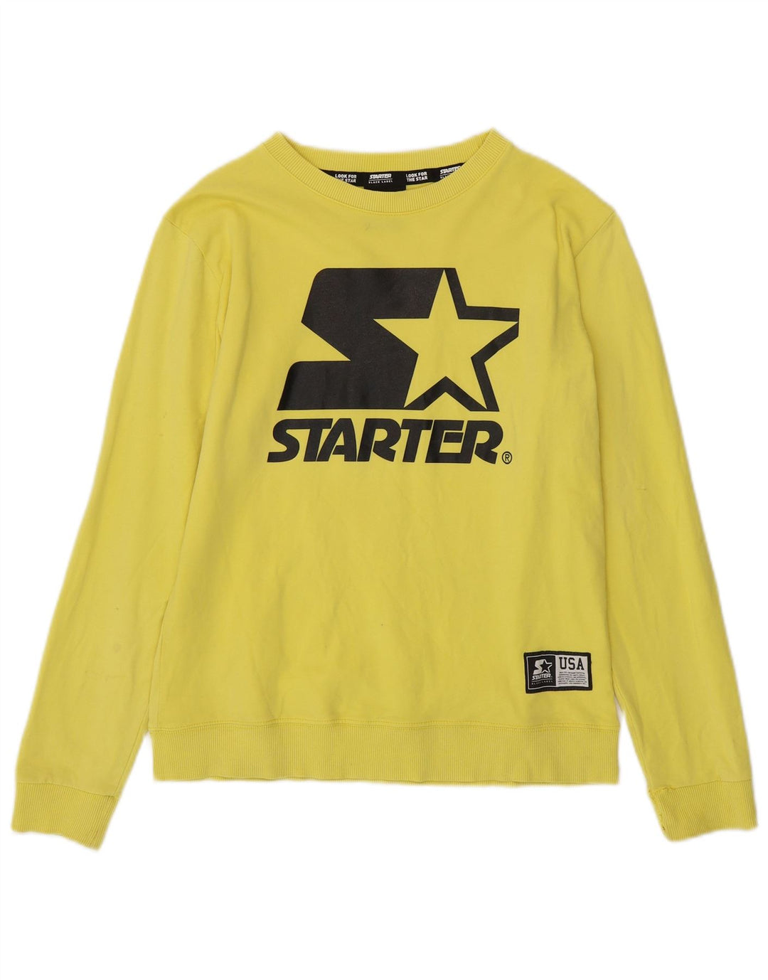 STARTER moletom feminino gráfico jumper UK 8 pequeno algodão amarelo