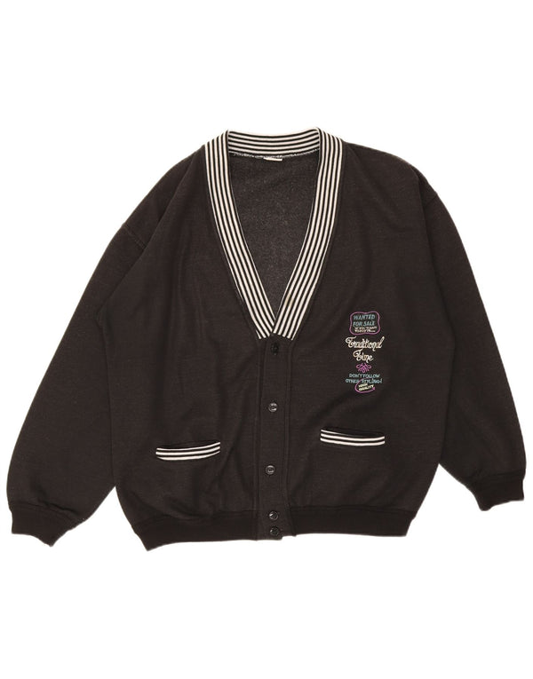 Suéter cardigã gráfico masculino vintage médio preto