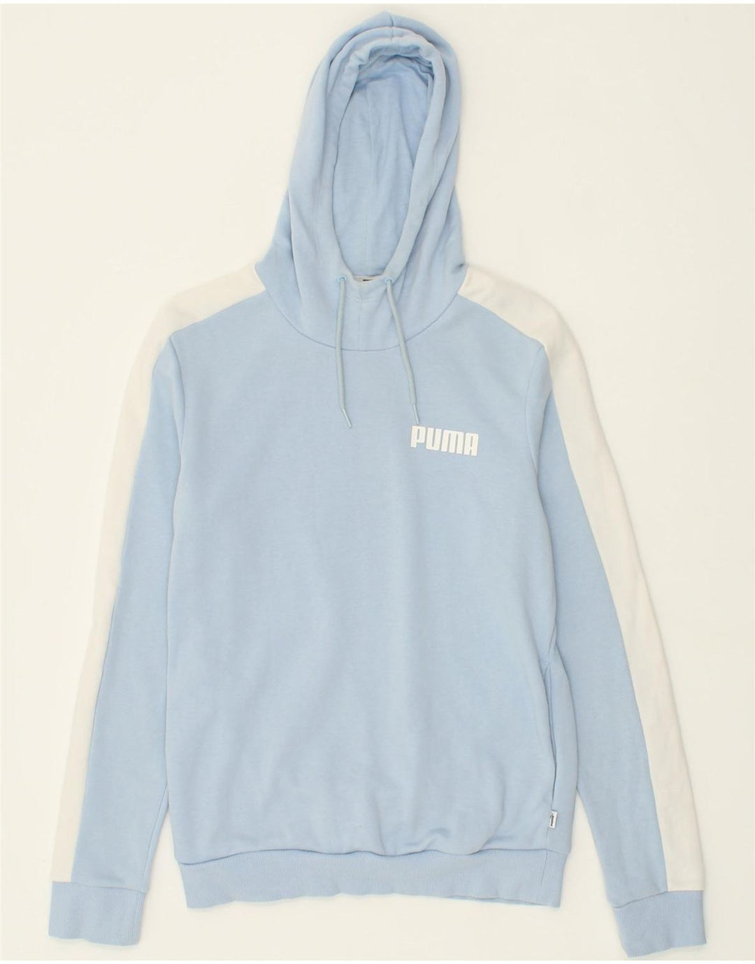 PUMA Womens Hoodie Jumper UK 12 Medium Blue Colourblock Cotton Vintage Puma and Second-Hand Puma from Messina Hembry 