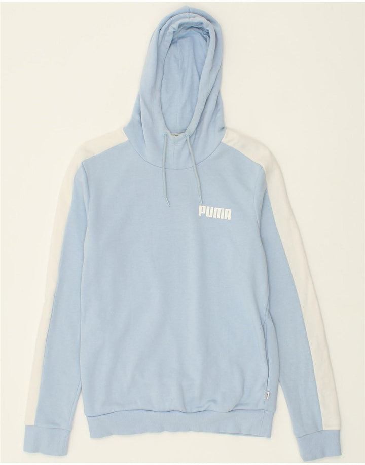 PUMA Womens Hoodie Jumper UK 12 Medium Blue Colourblock Cotton Vintage Puma and Second-Hand Puma from Messina Hembry 