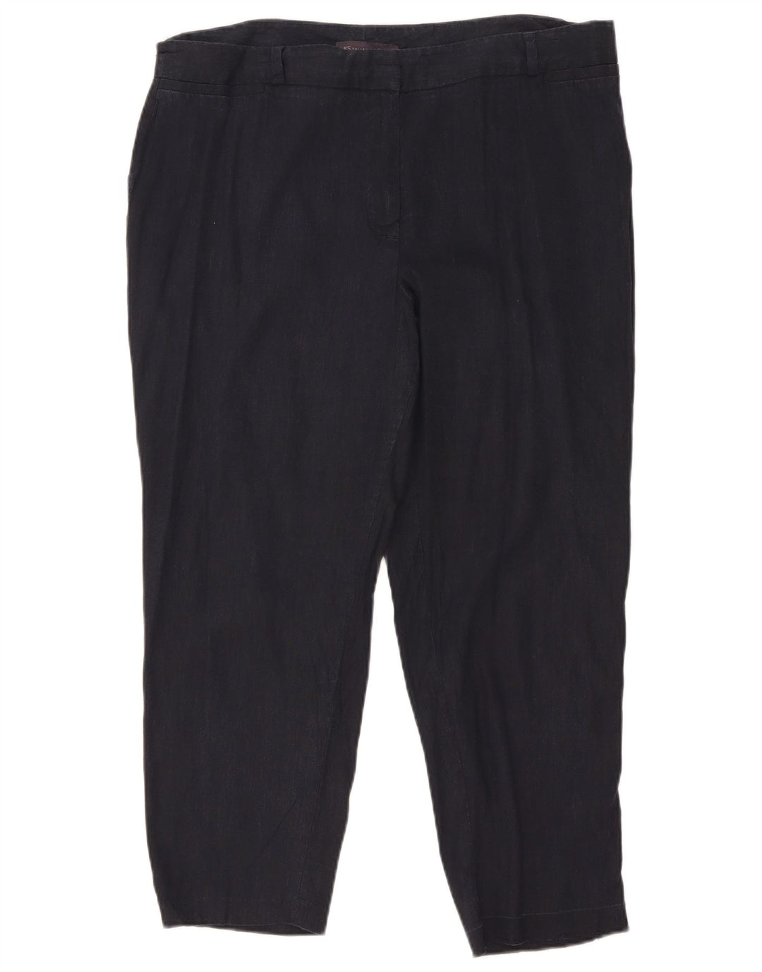 Calças cortadas femininas Marks & Spencer W36 L25 linho azul marinho
