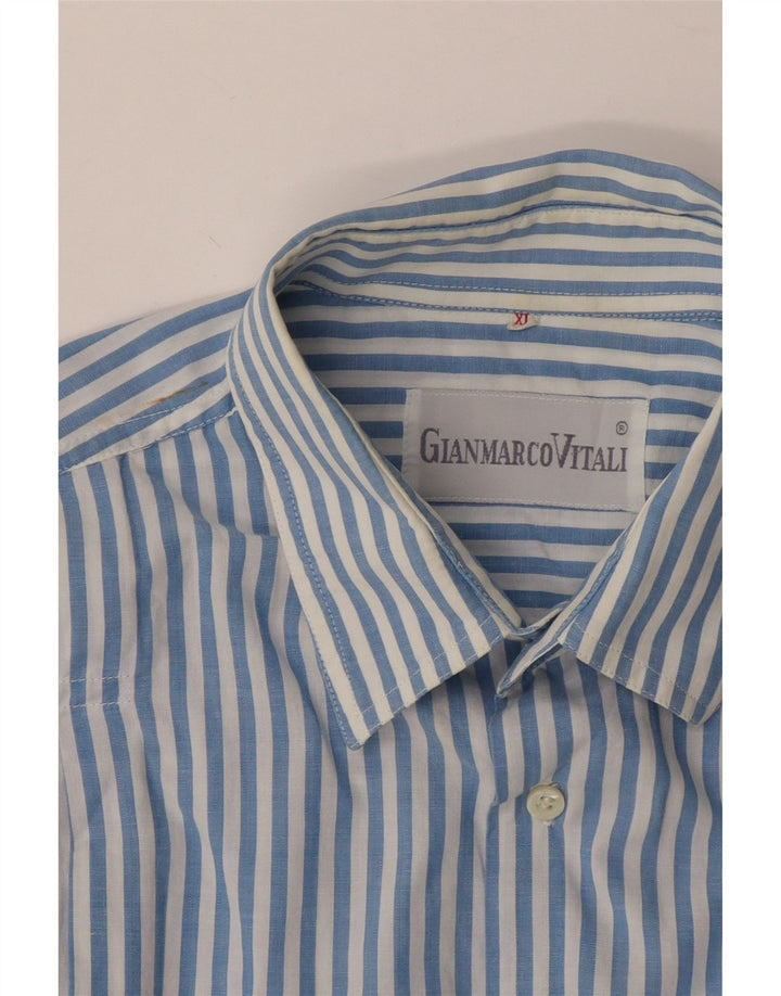Camisa masculina vintage de manga curta XL listrada azul