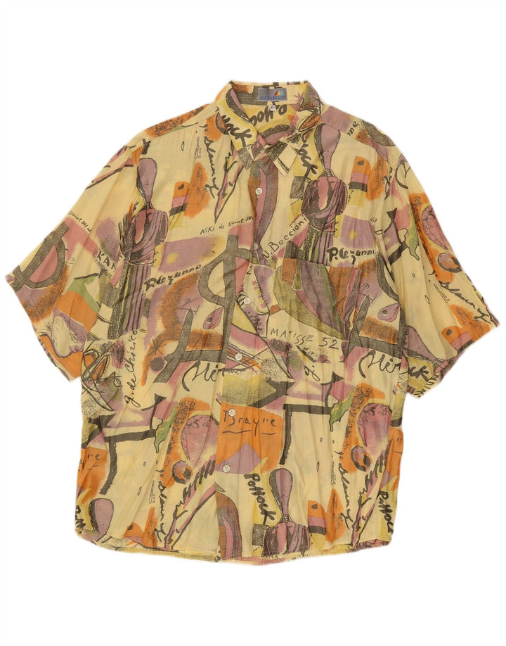Jacky Peer Camisa masculina de manga curta com padrão abstrato XL viscose amarela