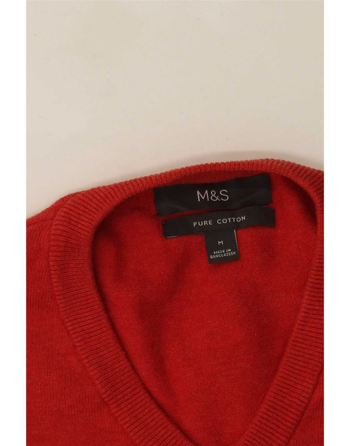 Suéter masculino Marks & Spencer com decote em V, algodão vermelho médio