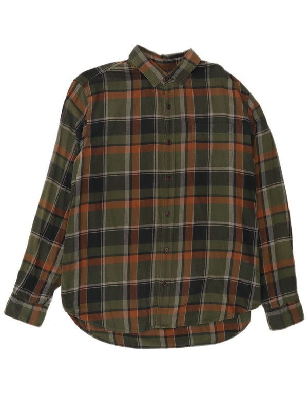 Camisa masculina de flanela com ajuste padrão Gap, algodão xadrez verde grande