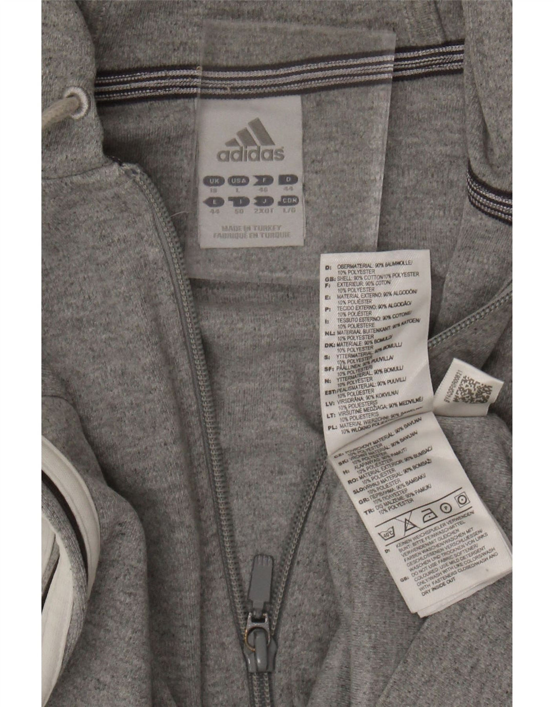 Suéter adidas feminino com capuz e zíper UK 18 XL cinza algodão