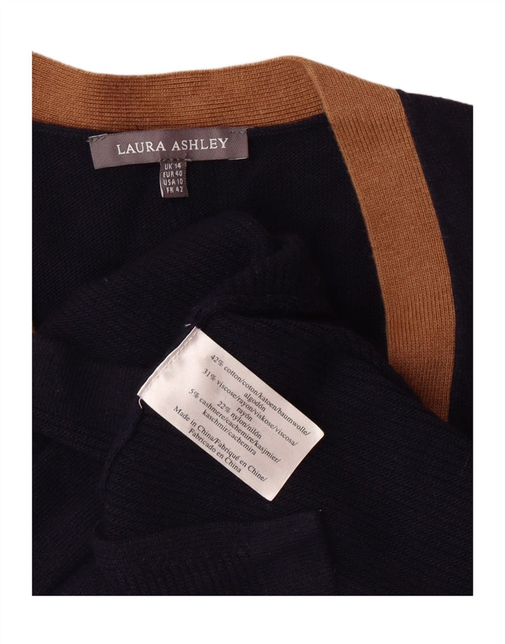 Suéter cardigã feminino Laura Ashley Reino Unido 14 grande algodão azul marinho