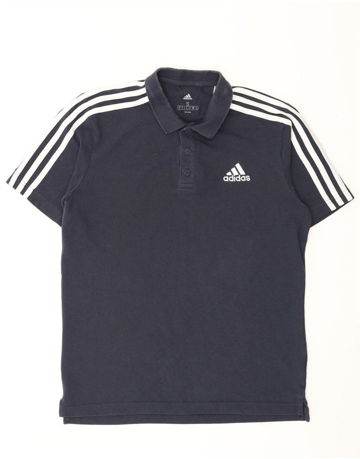 Camisa polo masculina Adidas pequena algodão azul marinho