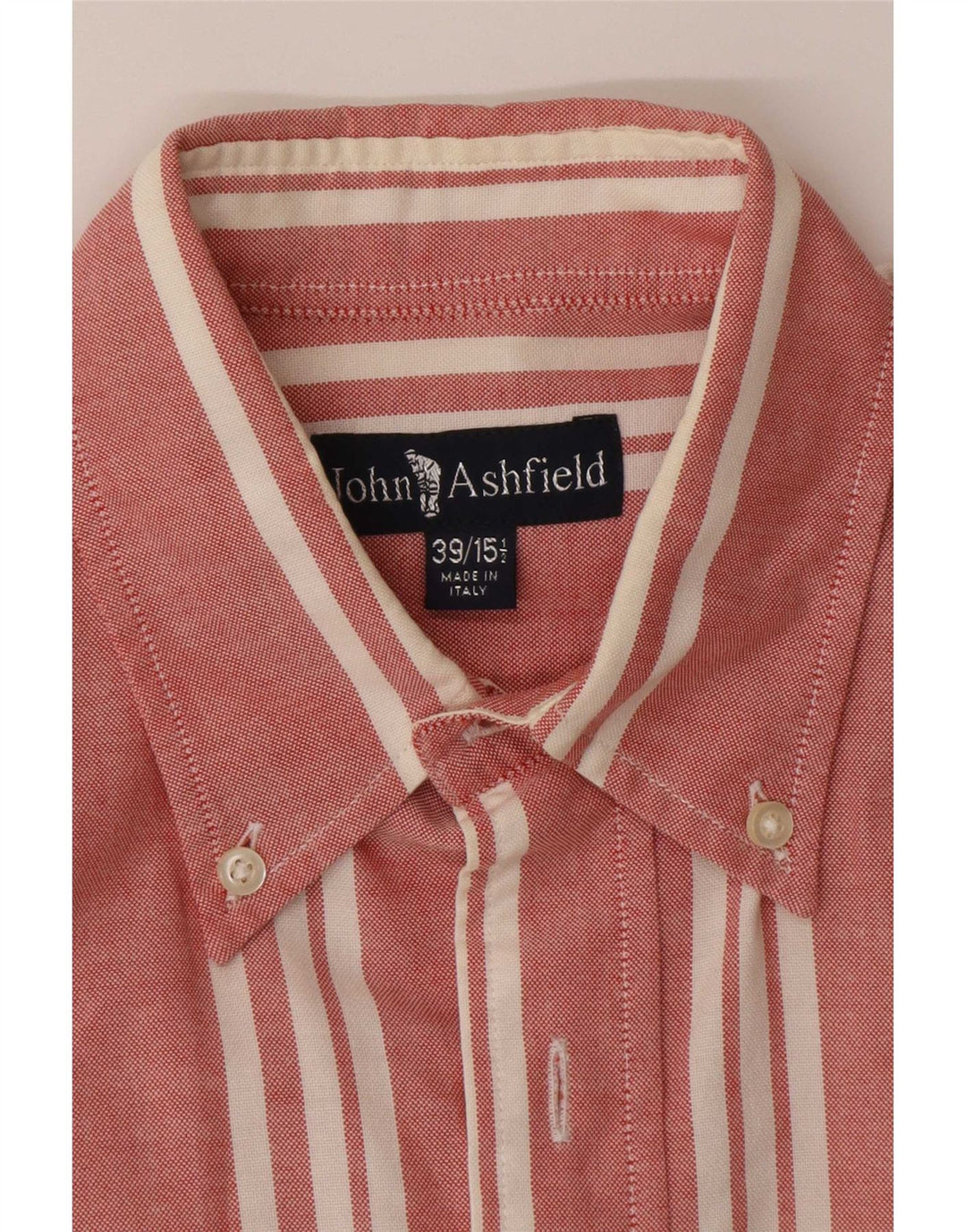 Camisa masculina John Ashfield tamanho 39 15 1/2 médio listrado vermelho