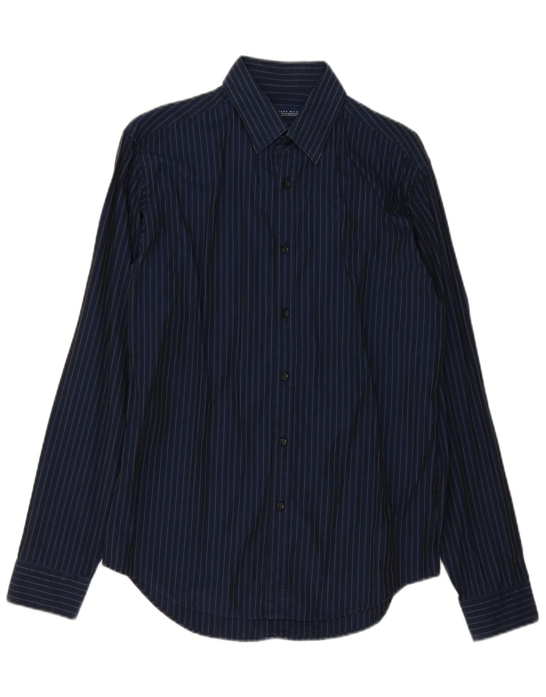 Camisa masculina Zara de algodão listrado azul marinho médio