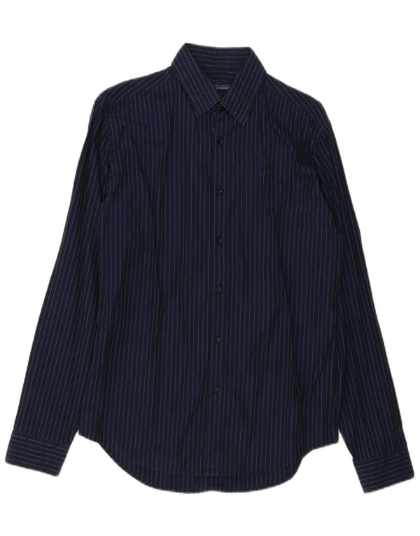 Camisa masculina Zara de algodão listrado azul marinho médio