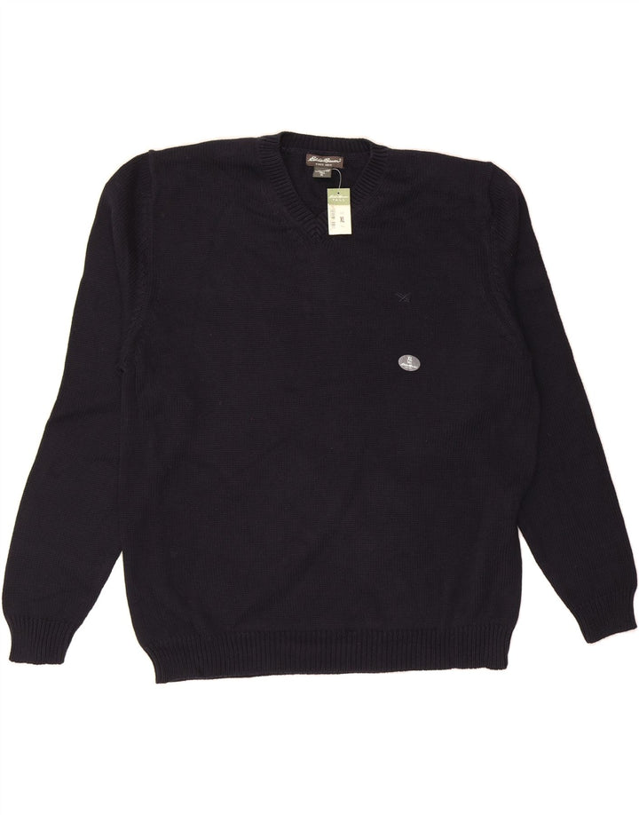 EDDIE BAUER Mens Tall V-Neck Jumper Sweater XL Navy Blue Cotton Vintage Eddie Bauer and Second-Hand Eddie Bauer from Messina Hembry 