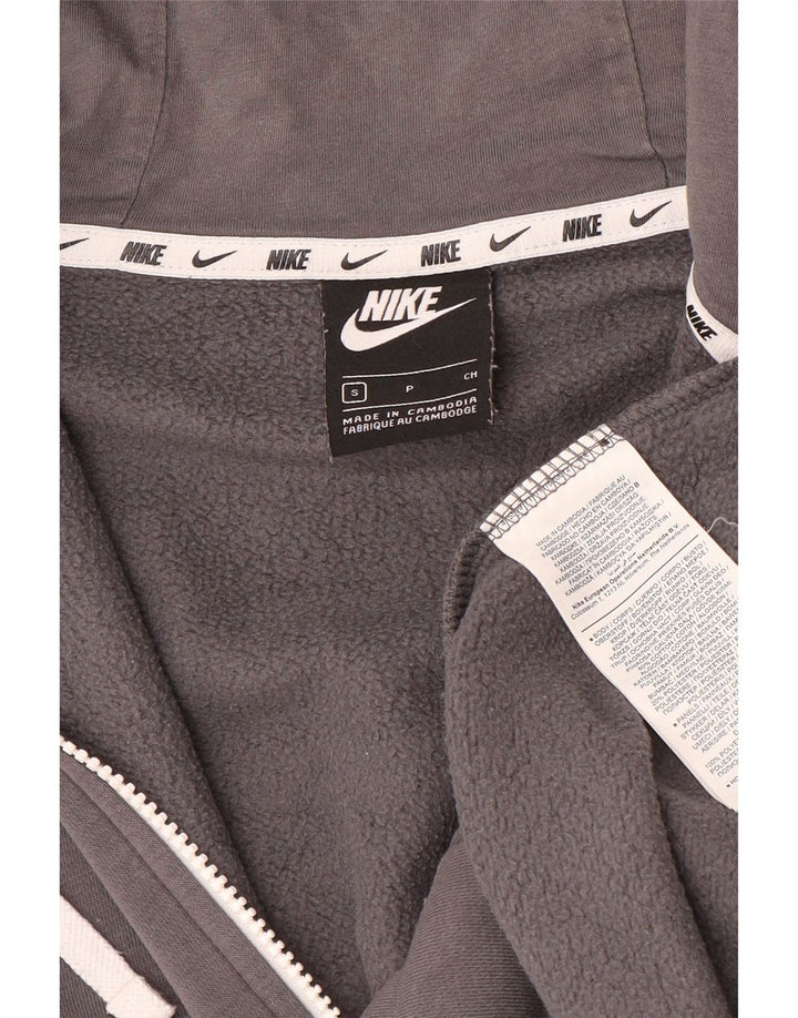 Suéter masculino NIKE com capuz e zíper gráfico pequeno cinza colorblock algodão