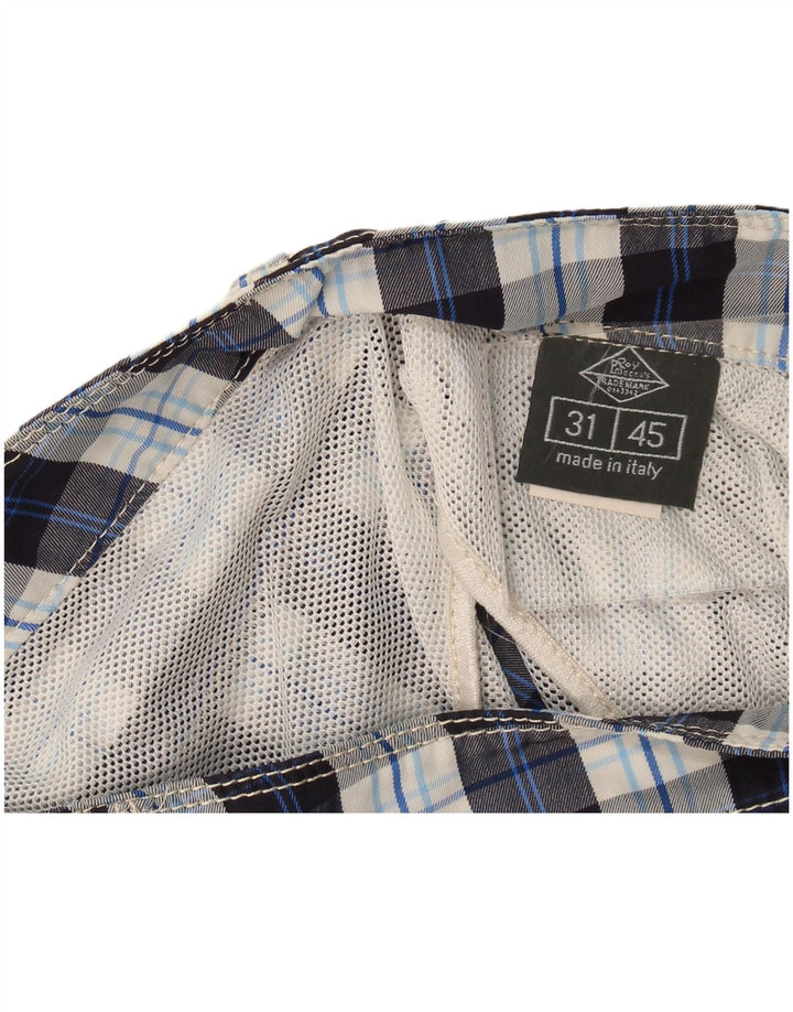 Shorts casuais masculinos Roy Rogers W31 poliéster xadrez médio azul marinho