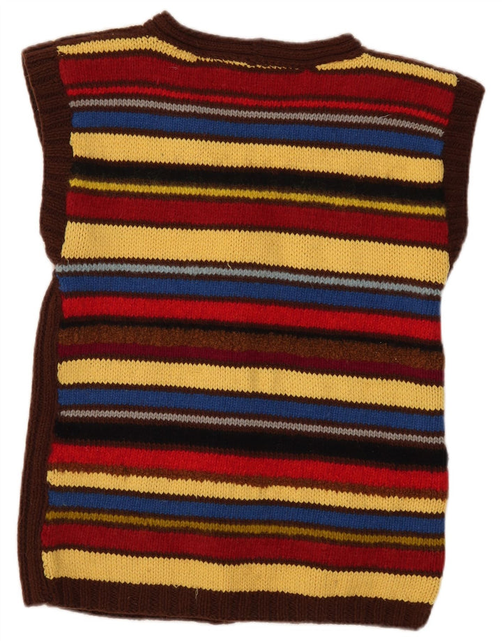 Suéter cardigã feminino vintage UK 12 médio listrado multicolorido