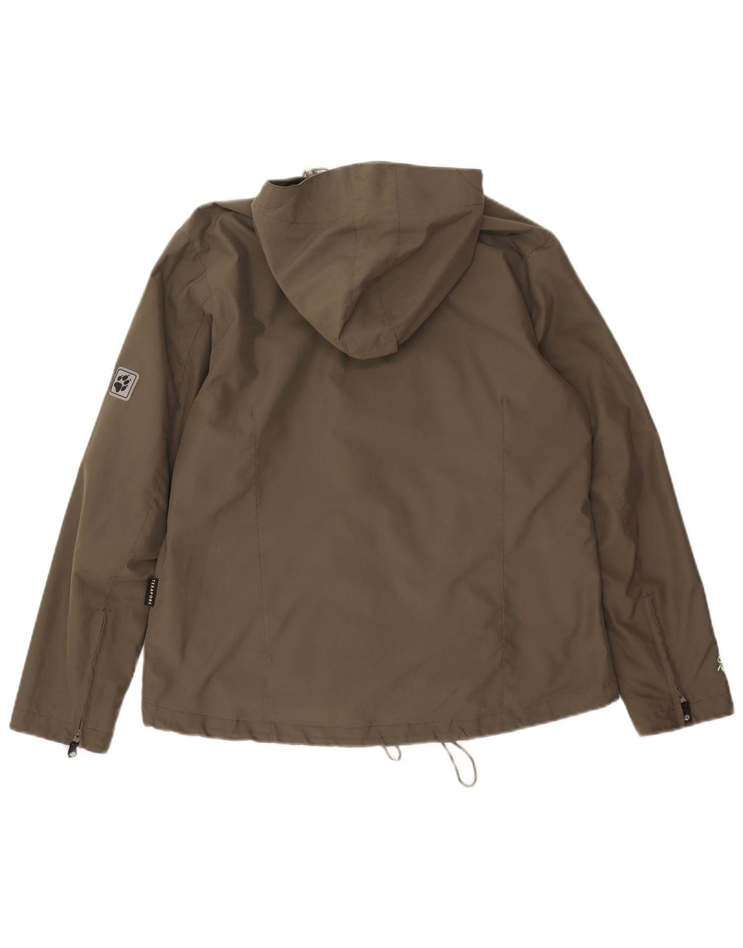 Jaqueta de chuva feminina com capuz Jack Wolfskin Reino Unido 14/16 grande poliéster cáqui