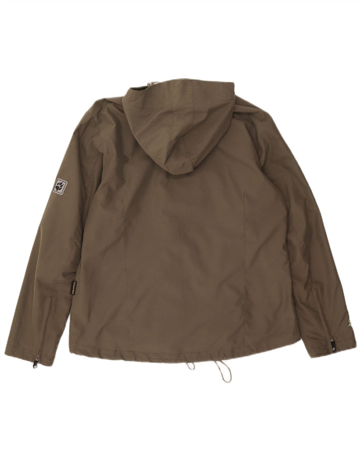 Jaqueta de chuva feminina com capuz Jack Wolfskin Reino Unido 14/16 grande poliéster cáqui