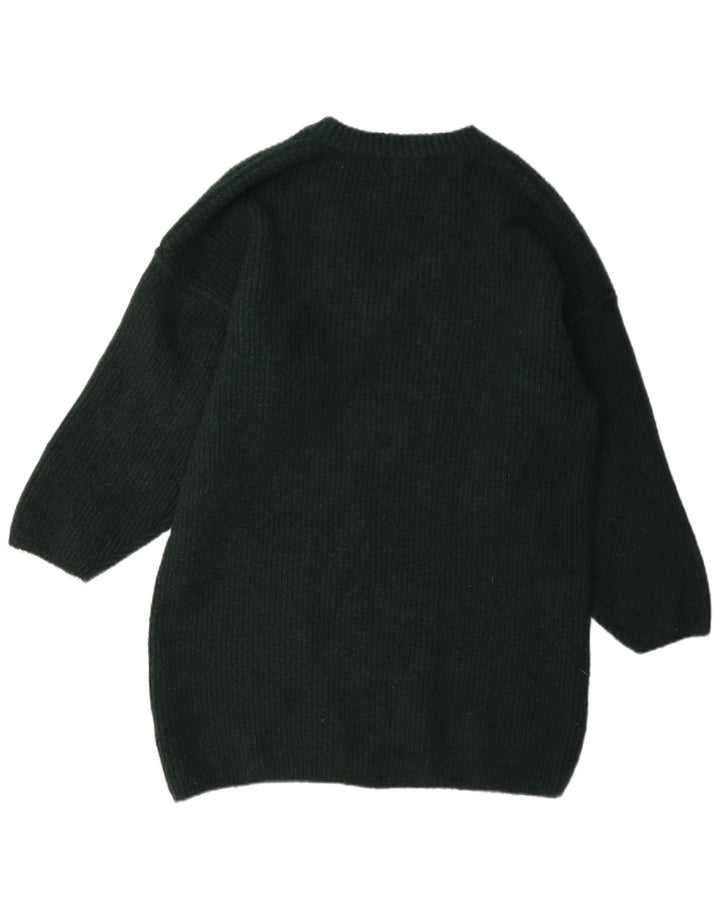 Topshop suéter feminino longline com decote em V Reino Unido 14 poliéster verde médio