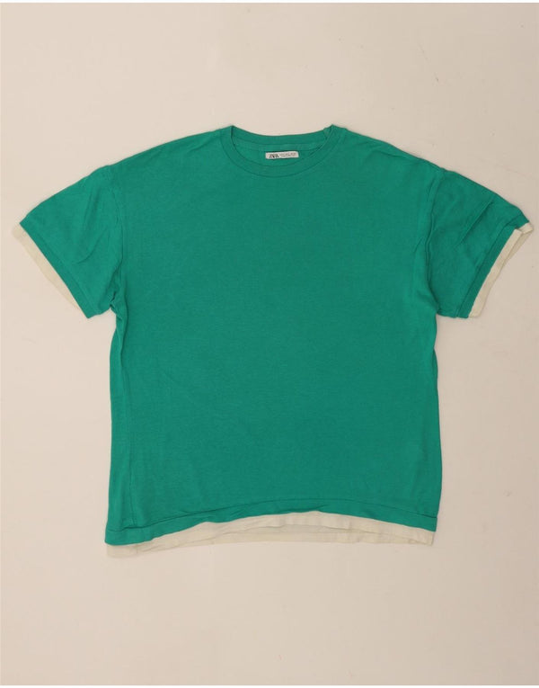 Camiseta masculina Zara Top pequeno algodão colorblock verde