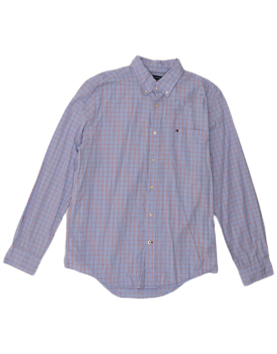 Camisa masculina Tommy Hilfiger grande algodão xadrez azul