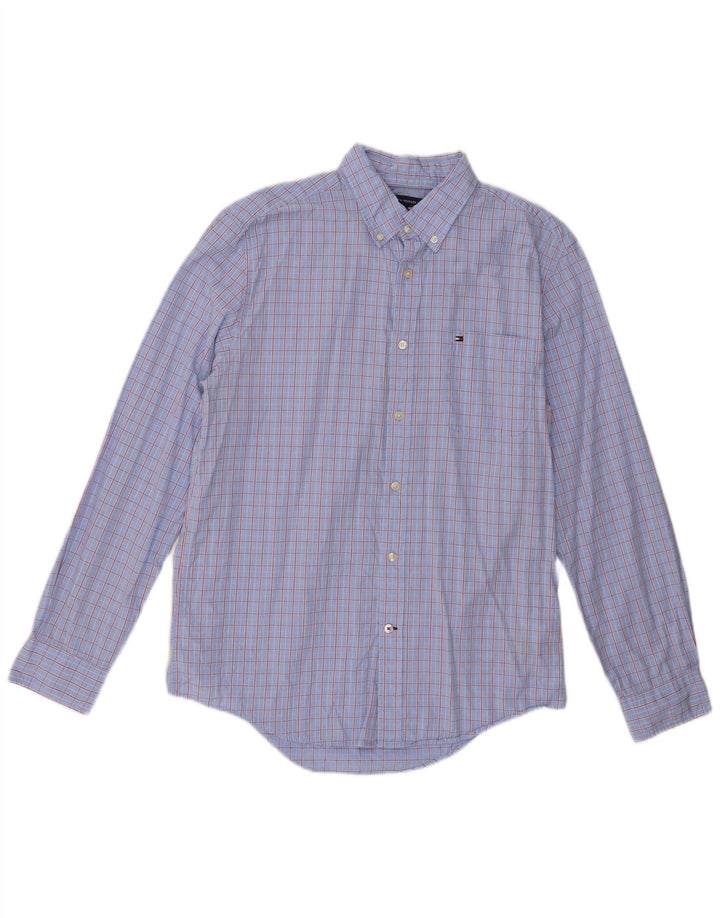 Camisa masculina Tommy Hilfiger grande algodão xadrez azul