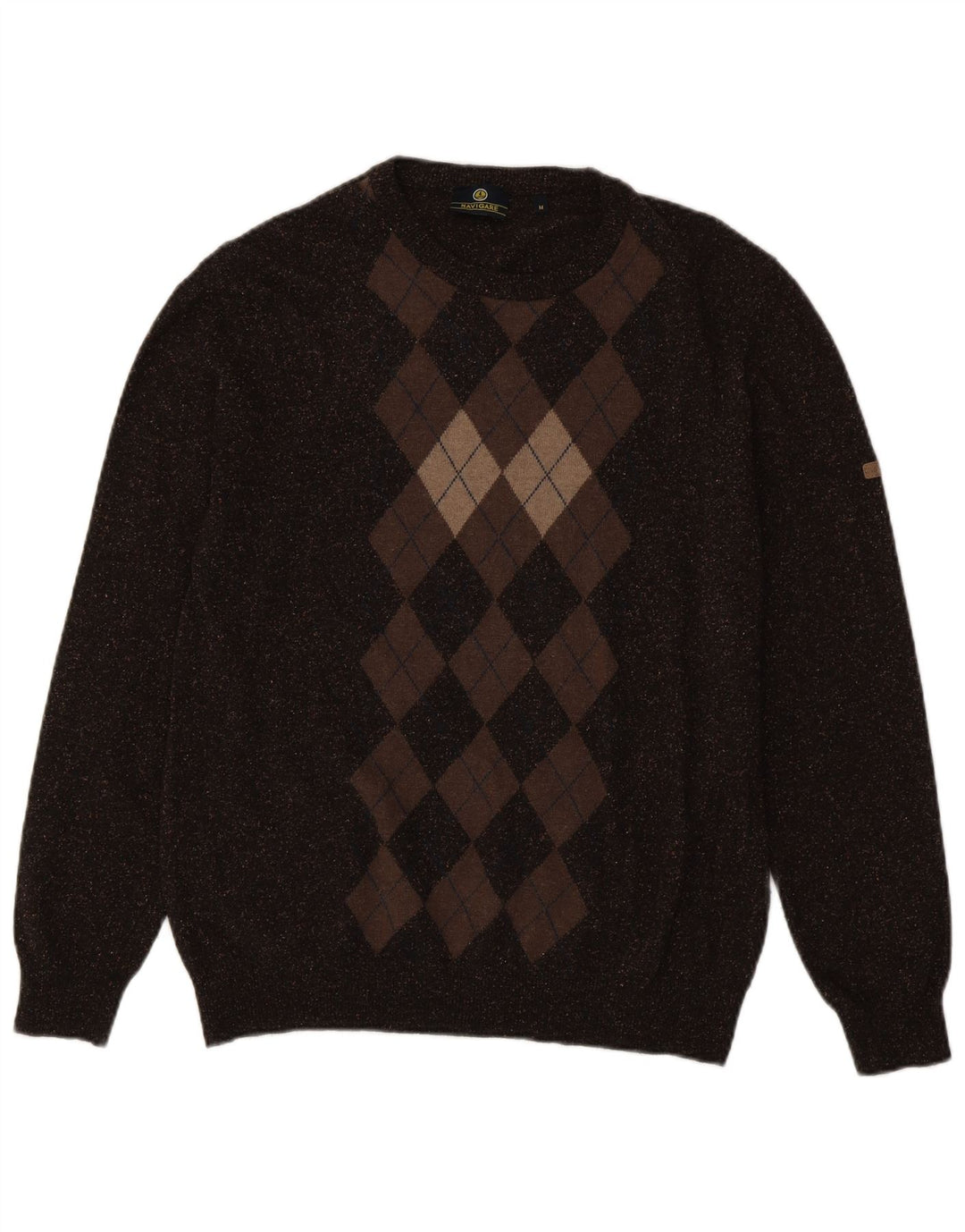 Suéter masculino Navigare com gola redonda, marrom médio, lã argilosa/diamante