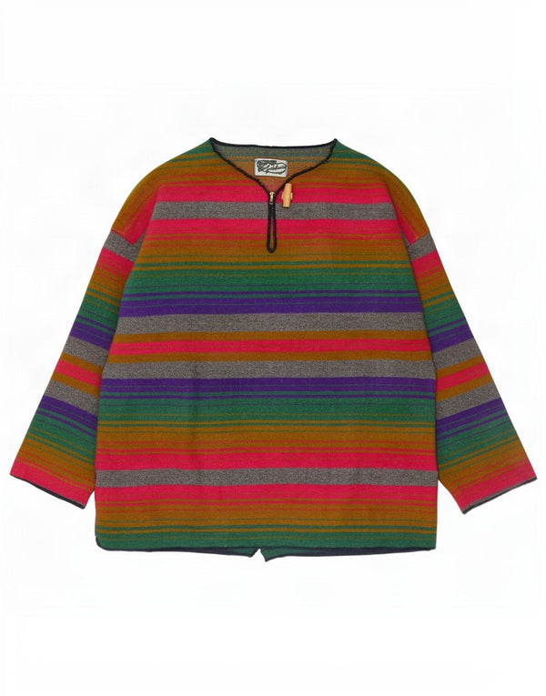 Suéter feminino vintage com decote em V Reino Unido 18 XL lã listrada multicolorida