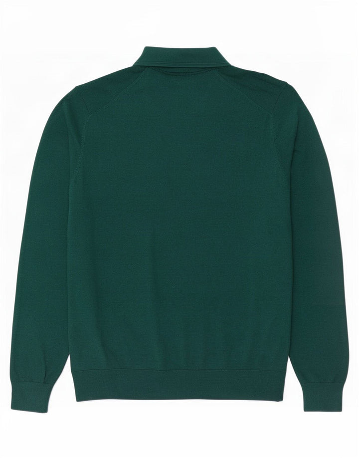 Suéter masculino Marks & Spencer com gola polo e algodão verde médio