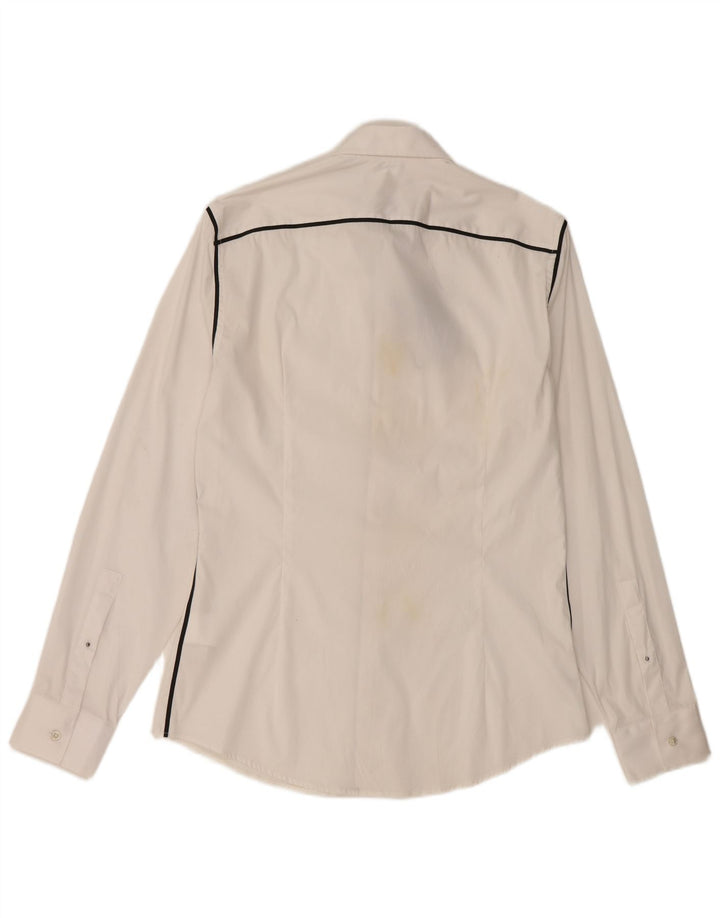 Camisa masculina Trussardi tamanho 40 algodão listrado branco médio