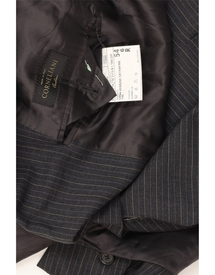 Jaqueta blazer masculina Corneliani com 3 botões IT 54 2XL lã virgem listrada cinza