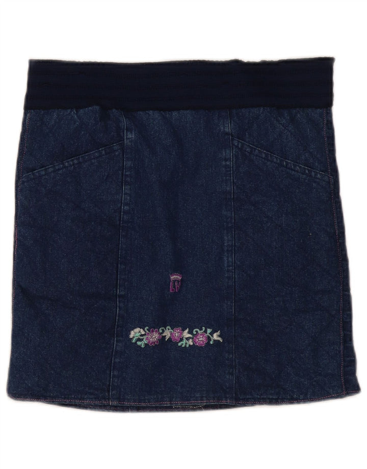Saia jeans feminina vintage W30 médio azul marinho floral