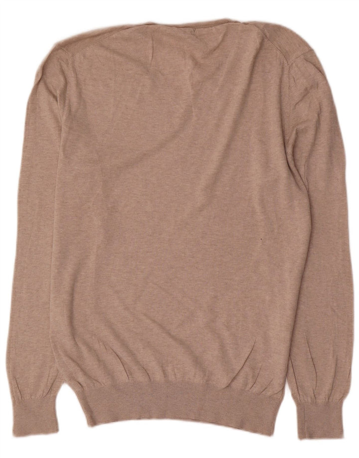 Suéter masculino Massimo Dutti com decote em V, grande algodão bege