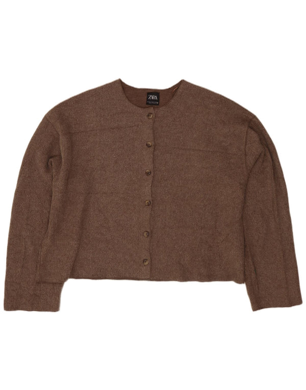 Suéter Zara Feminino Crop Cardigan Reino Unido 18 XL Marrom Poliéster