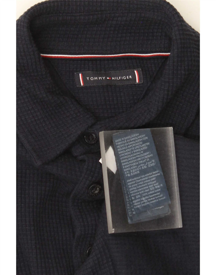 Camisa masculina de flanela Tommy Hilfiger pequena algodão azul marinho