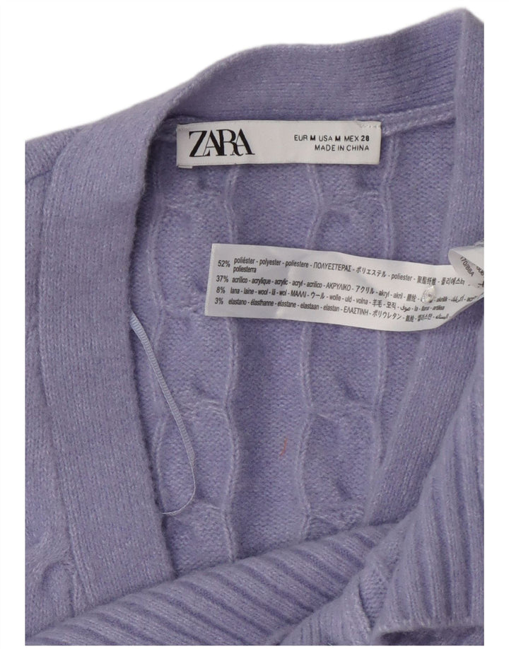 Zara Womens Crop Cardigan Sweater UK 14 Médio Roxo Poliéster