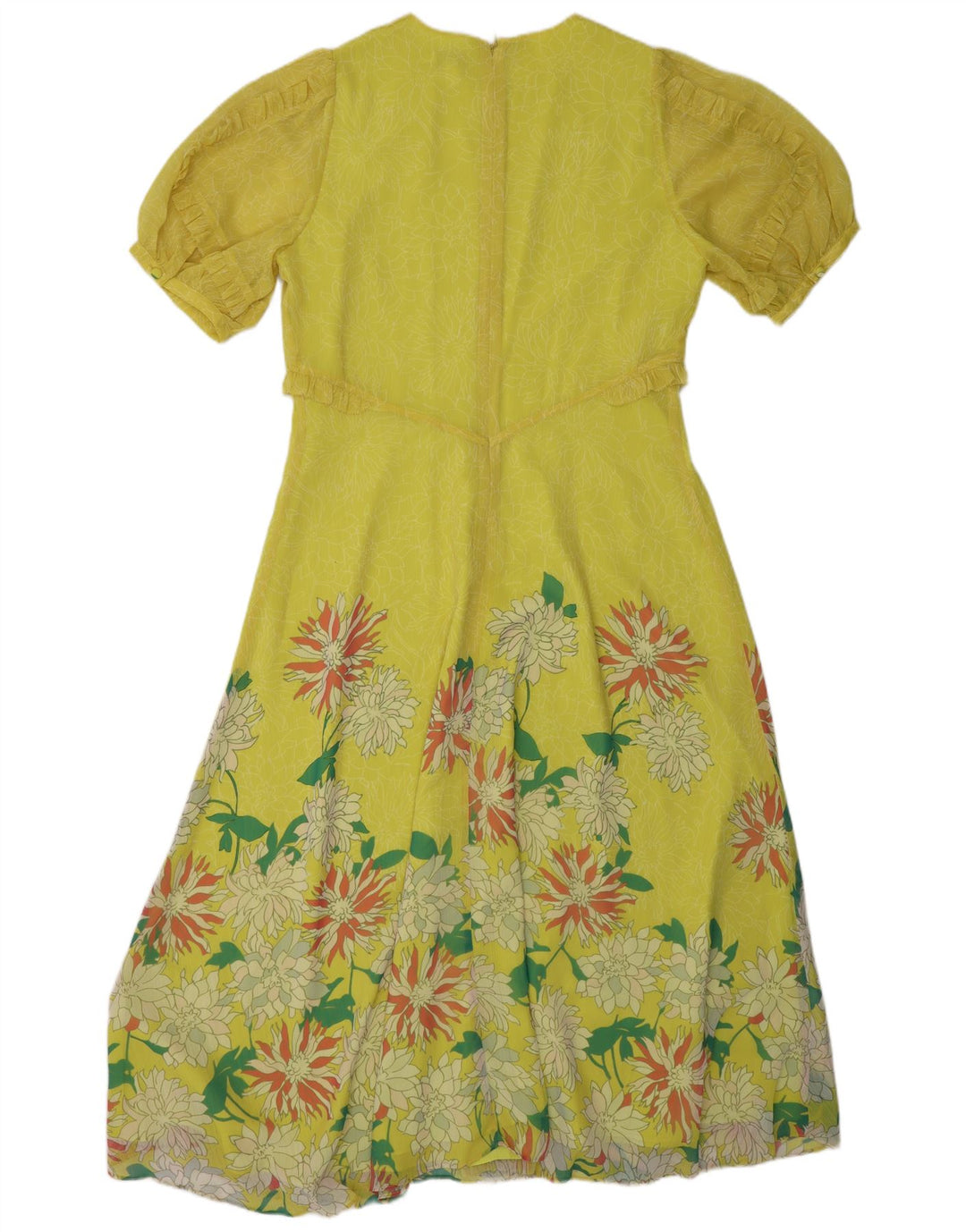 Vestido feminino TED BAKER com babados evasê tamanho 4 grande amarelo floral poliéster