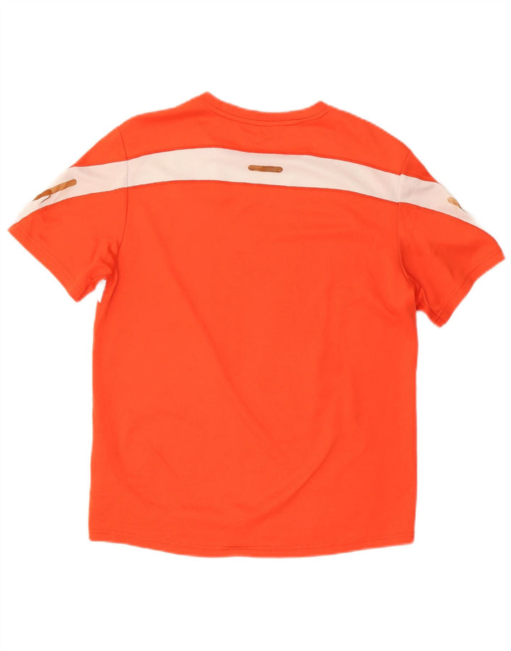 Camiseta masculina New Balance Top médio laranja colorblock poliéster