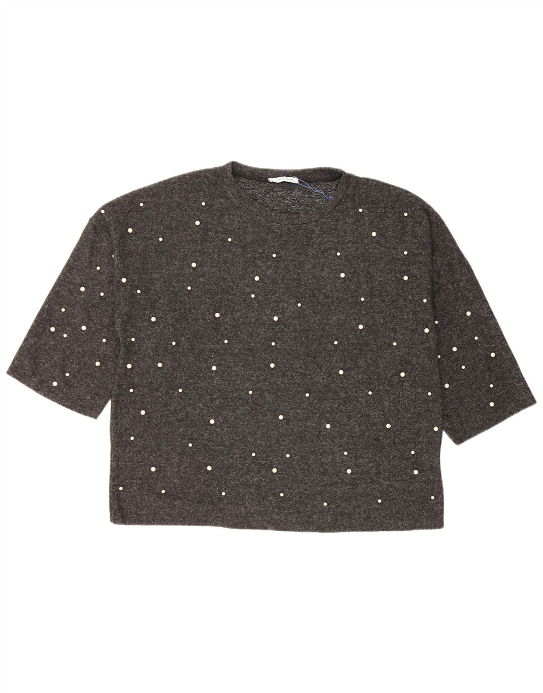 Zara Camiseta Feminina Loose Fit Top UK 14 Poliéster Manchado Cinza Médio