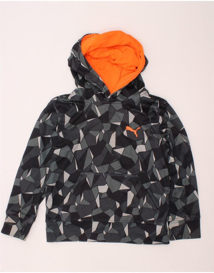 PUMA Meninos Hoodie Jumper 7-8 Anos Pequeno Poliéster Geométrico Cinzento