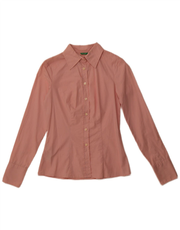 Camisa feminina Benetton UK 10 pequena algodão rosa