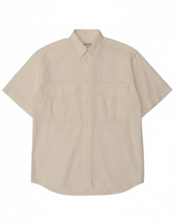 Camisa masculina de manga curta Stefanel de algodão branco médio