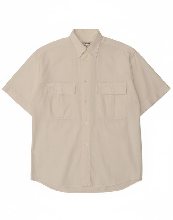 Camisa masculina de manga curta Stefanel de algodão branco médio