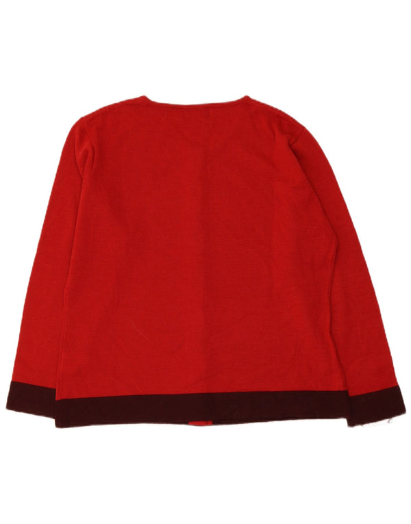 Suéter cardigã feminino Elements UK 14/16 grande bloco colorido vermelho poliacrílico