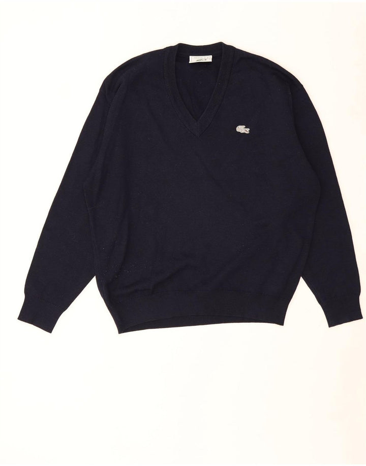 Suéter masculino Lacoste com decote em V tamanho 5 grande lã azul marinho
