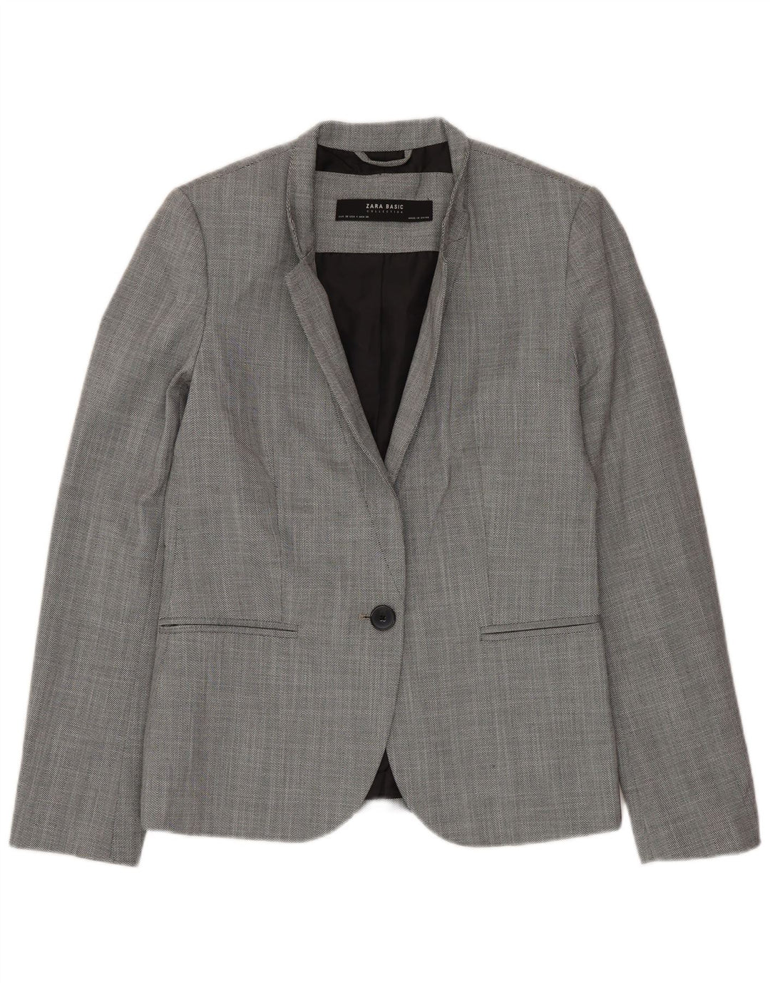 Jaqueta blazer feminina ZARA com 1 botão EU 36 XS cinza poliéster