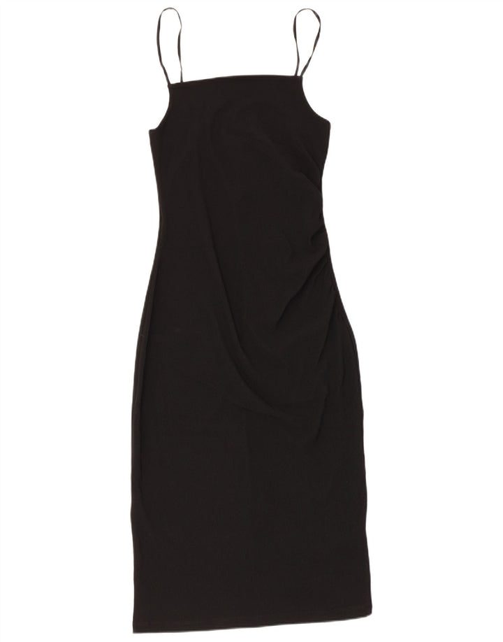 Vestido bodycon feminino sem mangas Zara UK 12 poliéster preto médio