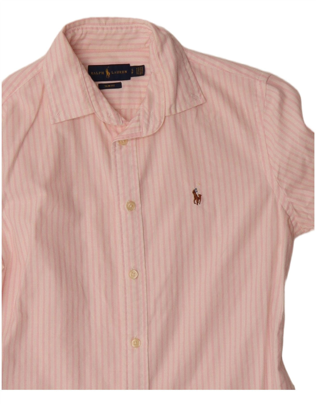 Camisa masculina Slim Fit Ralph Lauren pequena listrada rosa de algodão