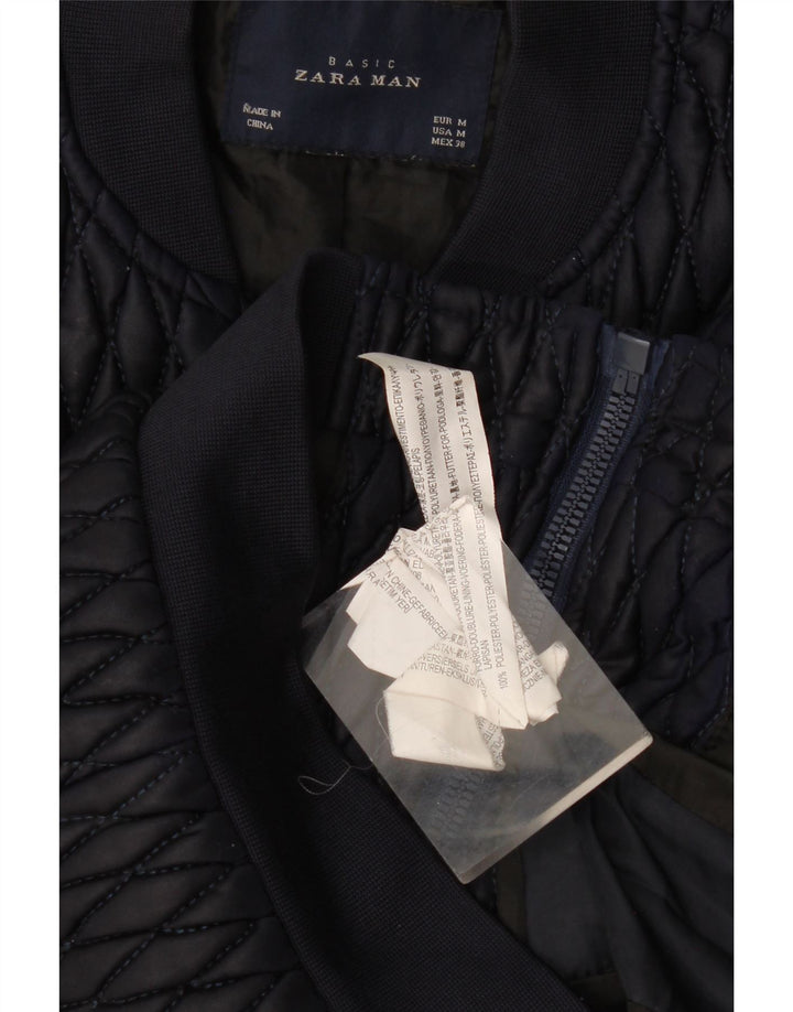 Jaqueta masculina Zara Bomber acolchoada UK 38 poliéster azul marinho médio