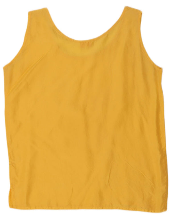 Blusa feminina vintage sem mangas UK 14 seda amarela média